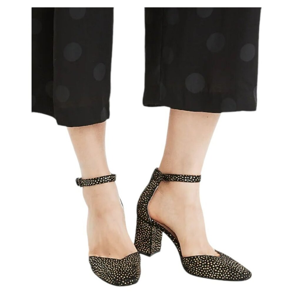 NEW Madewell The Dove High Heel Sandal In Black Metallic Dot Calf Hair Size 8.5